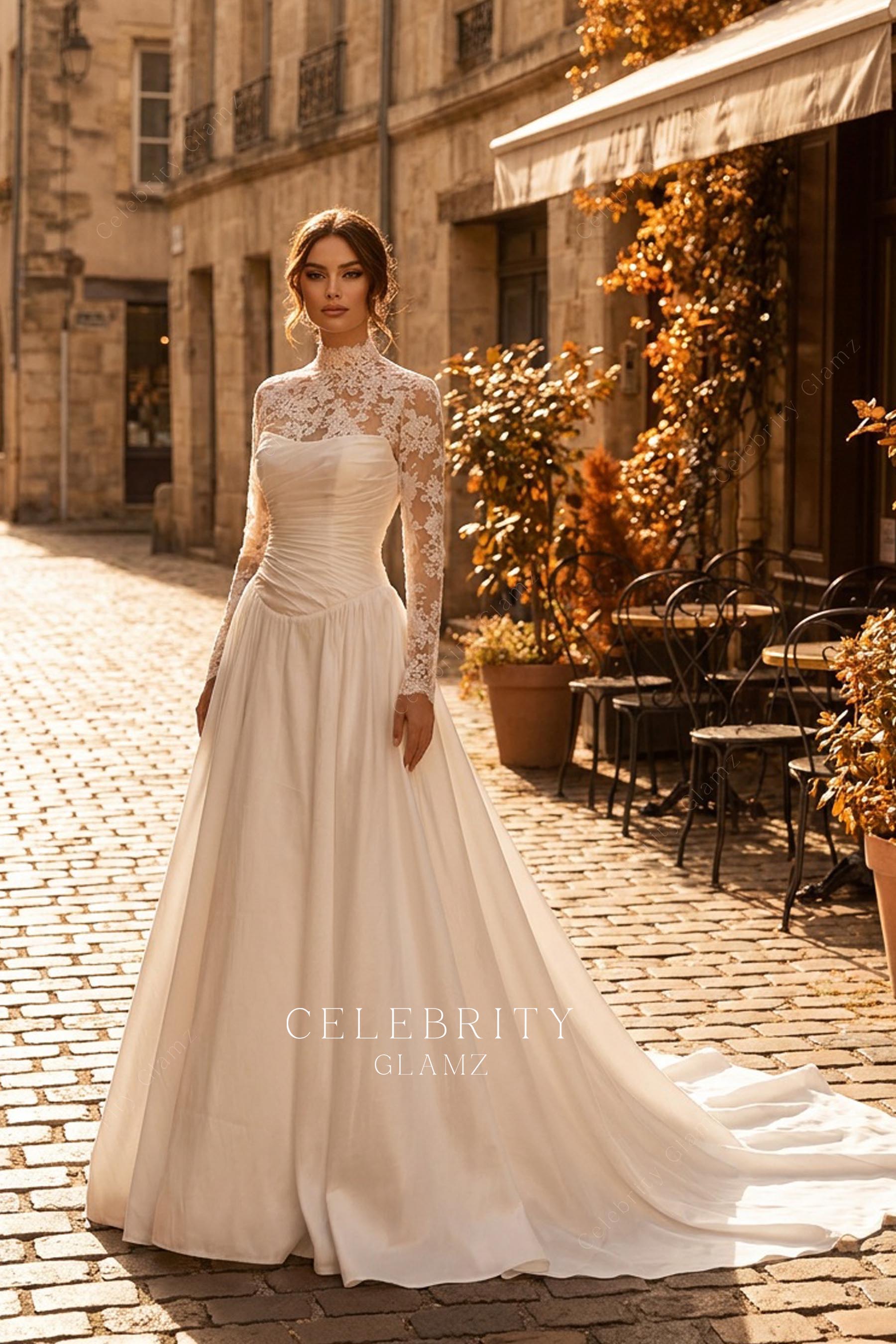 white taffeta drop waist wedding dress