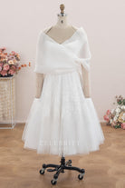 white tea length a line bridal dress