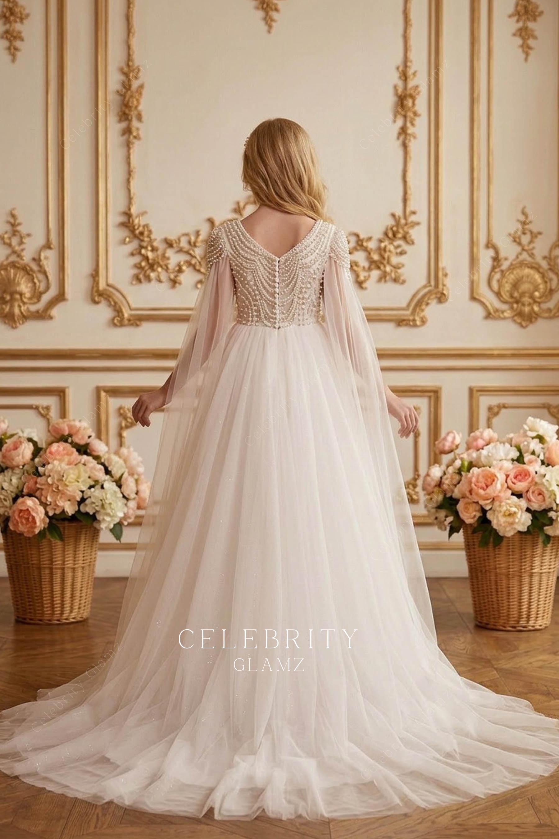 white tulle a line court train first communion dress