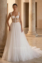 white tulle a line wedding dress