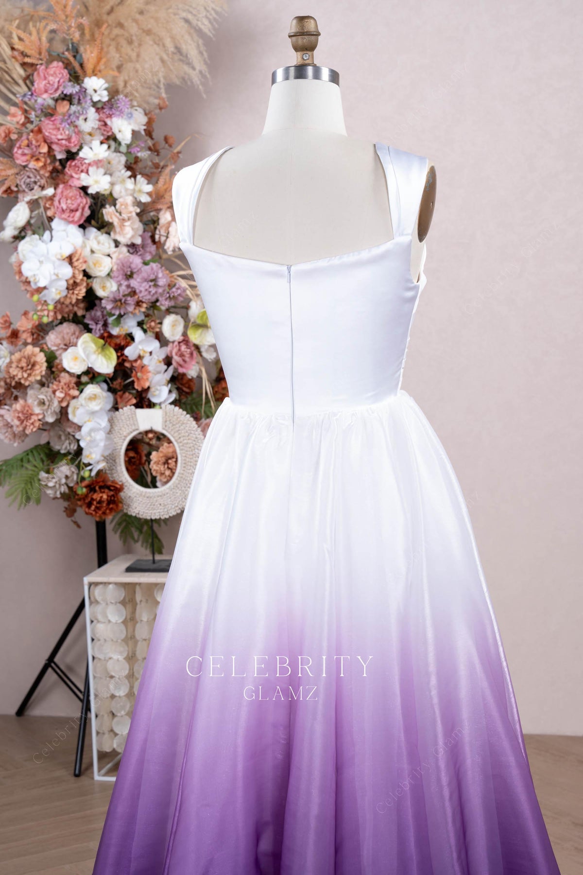 wide straps square back wedding dress