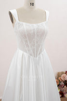 wide straps v neck wedding dress