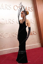 Yasmin Finney black 2025 curve neck Oscars red carpet dress
