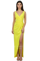 yellow high slit bridesmaid dress 