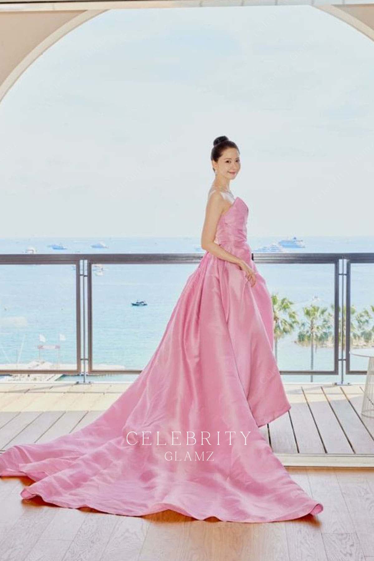 Yoona pink chapel train formal gown Cannes film festival red carpet 2024