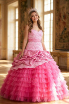 zebar print pink strapless Quinceanera gown