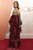 Zoe Saldaña 2025 Oscars red carpet strapless formal dress