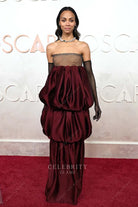 Zoe Saldaña bud 2025 Oscars red carpet layered dress