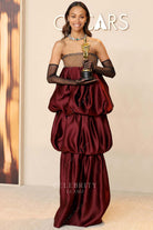 Zoe Saldaña straight across 2025 Oscars red carpet dress